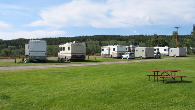 several motorhomes camped at an RV park